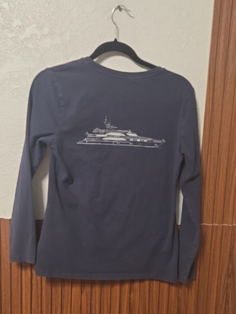 Navy Long Sleeve Tee with Yacht Graphic Large Kids